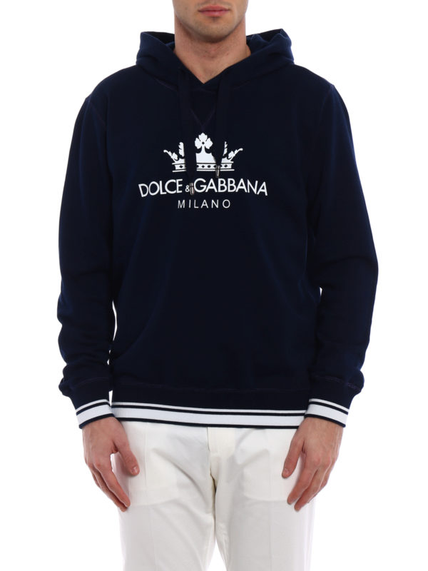Dolce & Gabbana DG Crown print navy cotton hoodie|G9KJ2THU7ALB0065