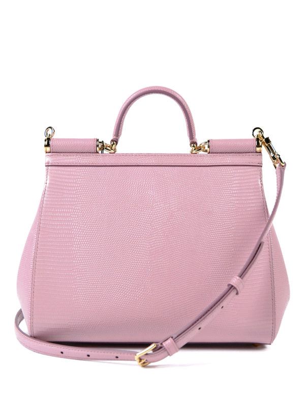 Dolce & Gabbana Medium Calfskin Sicily Bag With Iguana Print And Dg Crystal  Logo Patch in Pink