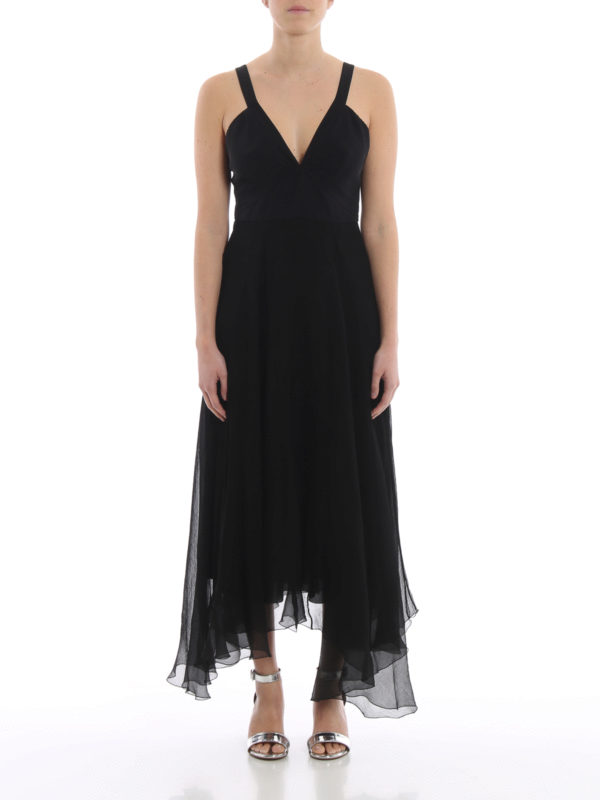 Dondup Sleeveless black silk chiffon dress|A592IF0023DXXX999