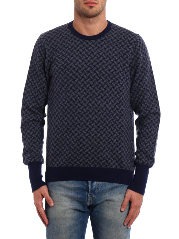 Drumohr Maglione in cashmere jacquard Blu Uomo D2K103AI14