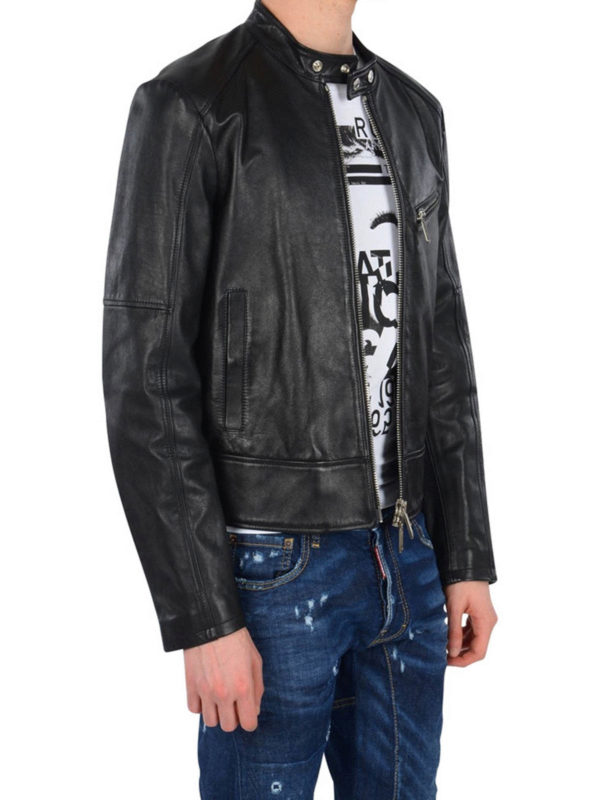 iKRIX DSQUARED2: leather jacket - Biker-inspired zip leather jacket