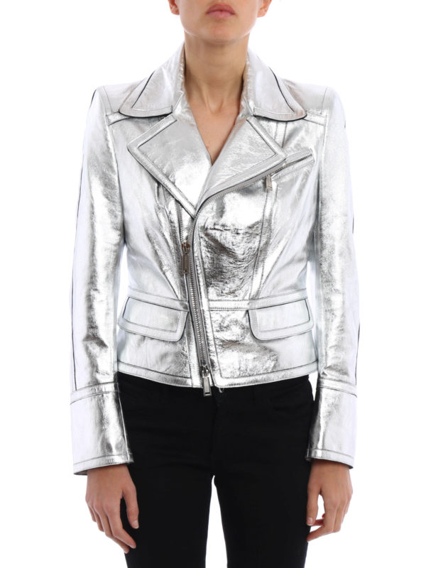 iKRIX DSQUARED2: Lederjacken - Ledermantel Fur Damen - Silber