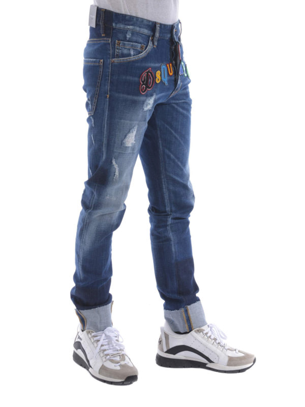 iKRIX DSQUARED2: straight leg jeans - Cool Guy coloured logo patch jeans