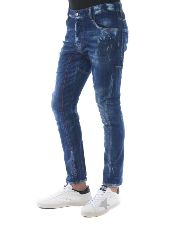 iKRIX DSQUARED2: straight leg jeans - Tidy Biker jeans with red stitchings