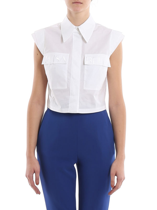 iKRIX ELISABETTA FRANCHI: shirts - Logo embroidered pocket cropped cotton shirt