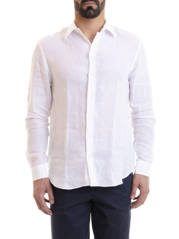 Emporio Armani White linen shirt 21SM0L210F9100 THEBS