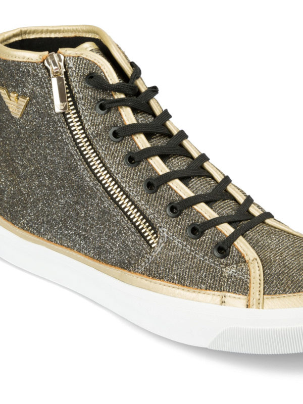 Emporio Armani Glittered fabric high top sneakers