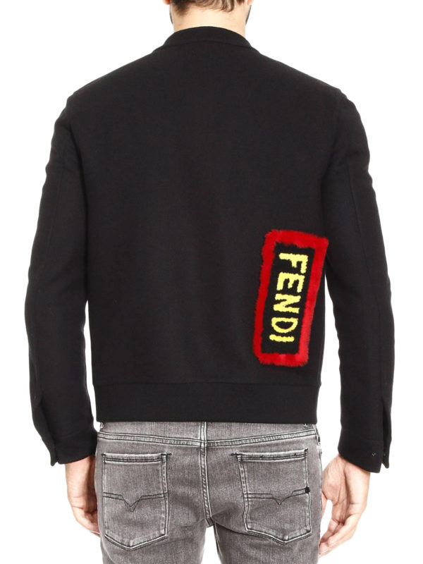 iKRIX FENDI: bombers - Lamb fur Love patch bomber jacket