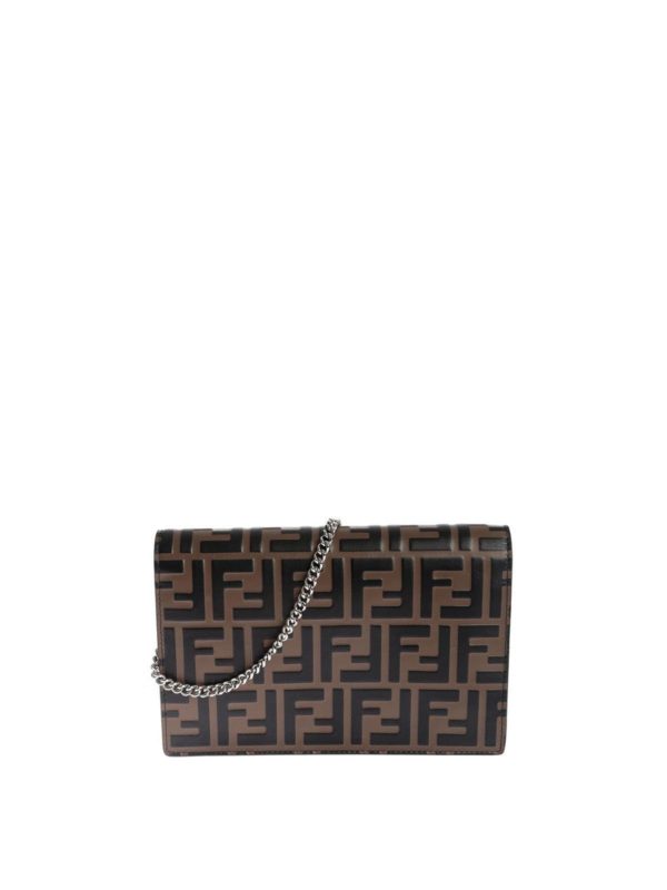 Fendi Wallet On Chain Bag In Yellow With Brown Ff