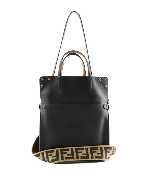 FENDI Flip Large FF Motif Calf Leather Crossbody Bag Black