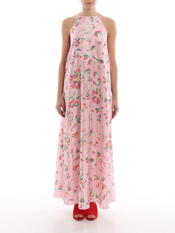 Giada Benincasa Floral silk dress with vents - Pink|P0304HC Giada Benincasa Floral silk dress with vents - Pink|P0304HC