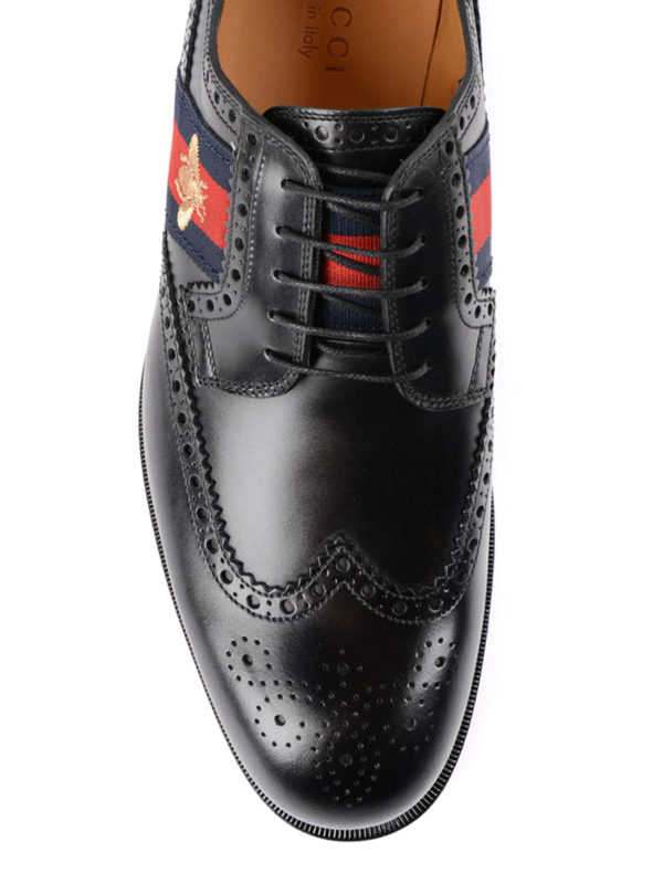 Gucci Bee Web brushed leather brogues - Black | 473683DKGF01076