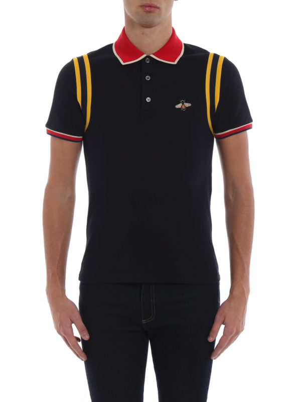 iKRIX GUCCI: polo shirts - Bee patch blue cotton piquet polo shirt