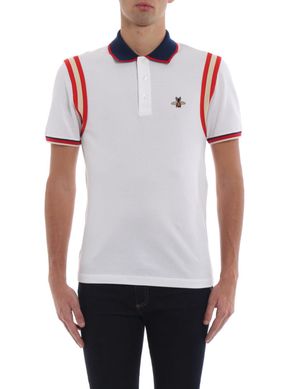 Polo Shirts Gucci - Bee Patch White Cotton Piquet Polo Shirt -  500971X9M379134