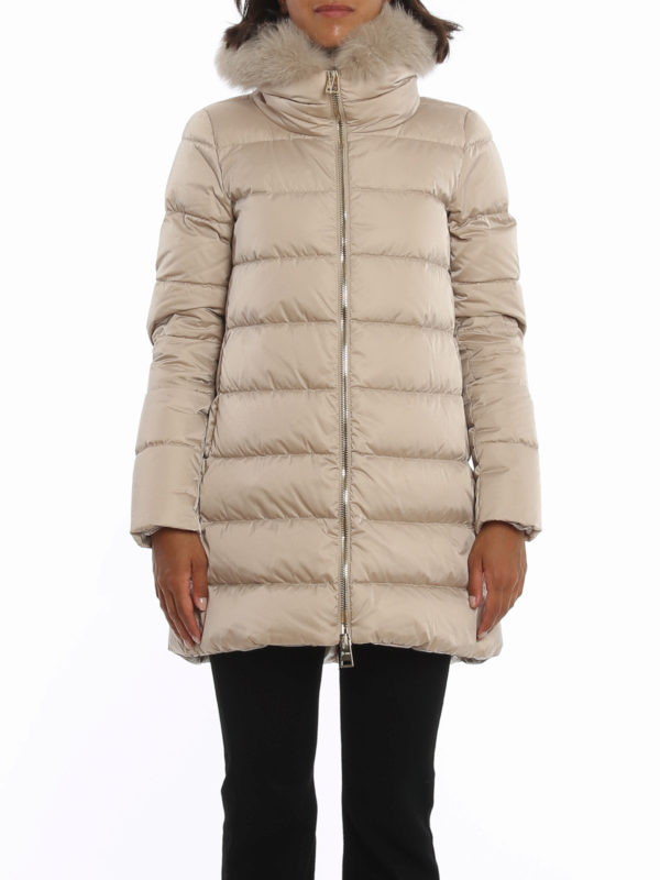 iKRIX HERNO: padded coats - Fur trim tech taffeta puffer coat