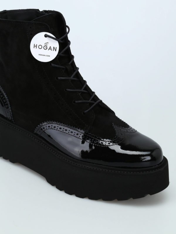 Hogan Black lace-up platform booties - Black