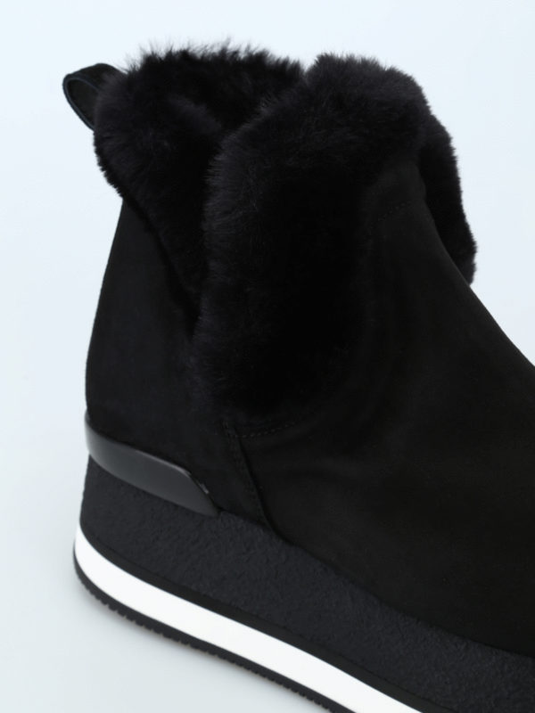 iKRIX HOGAN: ankle boots - Faux fur trim suede slip on platform booties