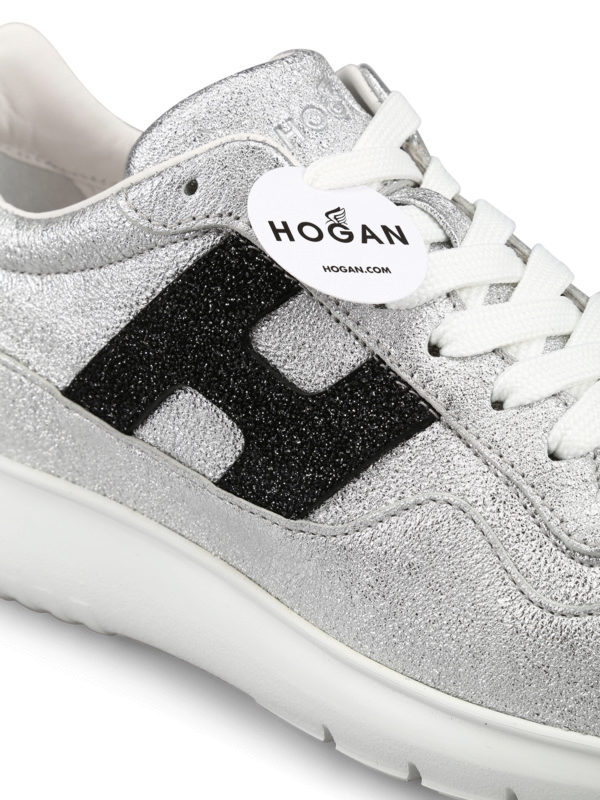 iKRIX HOGAN: trainers - Interactive³ silver crackle leather sneakers