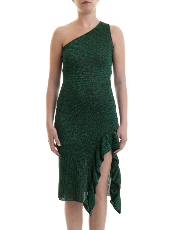 Just Cavalli Green lurex one shoulder dress|S04CT0823N14830638