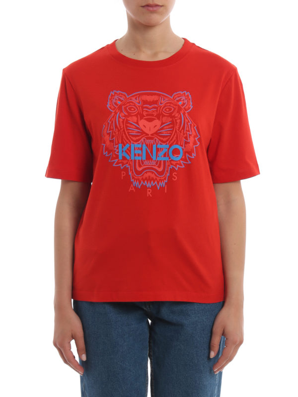 iKRIX KENZO: t-shirts - Bicolour Tiger print red T-shirt