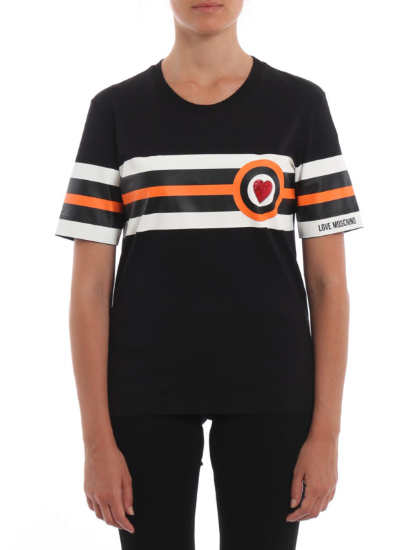Love Moschino Printed band quilted heart black T-shirt