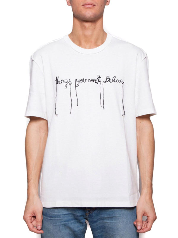 iKRIX Maison Margiela: t-shirts - Embroidered white cotton T-shirt