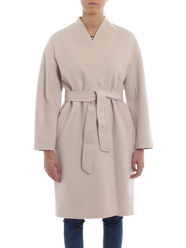 iKRIX Max Mara: knee length coats - Gimmy white wool cloth reversible belted coat
