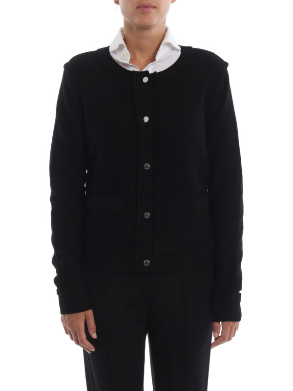iKRIX MICHAEL KORS: cardigans - Black honeycomb knitted wool cardigan