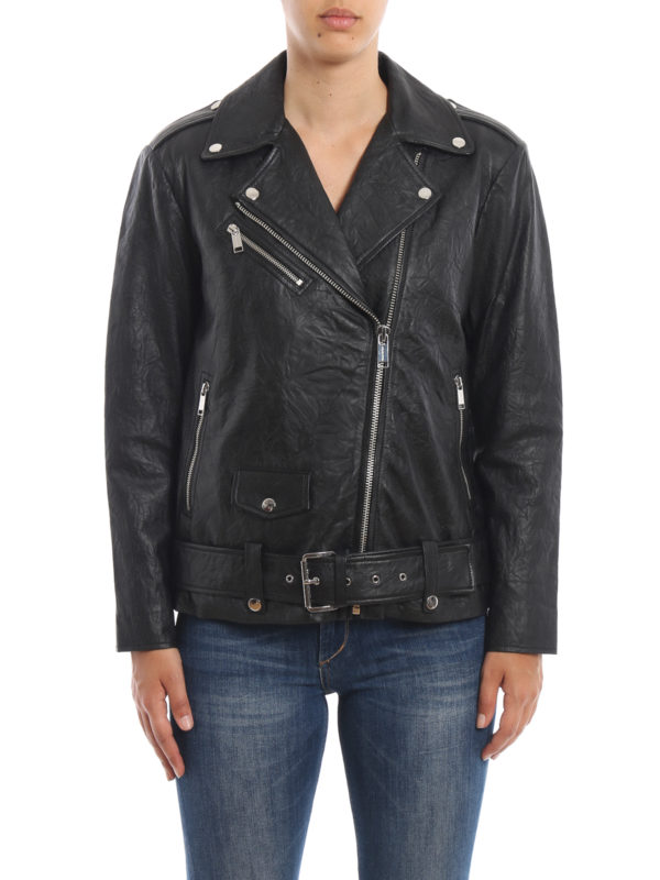 iKRIX MICHAEL KORS: giacche in pelle - Chiodo nero in morbida nappa
