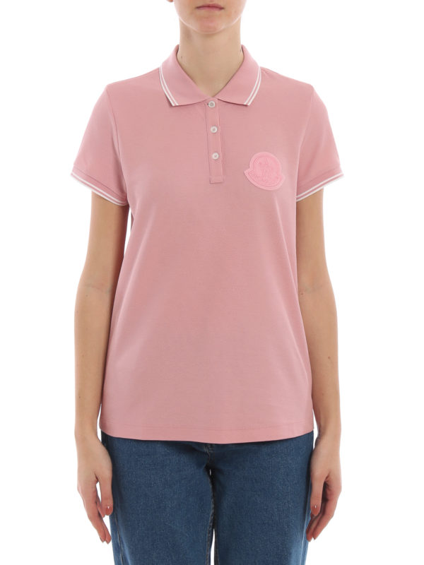 iKRIX MONCLER: polo shirts - Pink cotton and tonal logo patch polo shirt