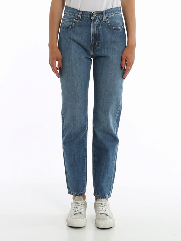 iKRIX MONCLER: straight leg jeans - Logo patch denim jeans