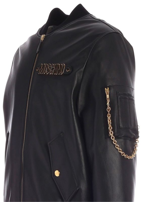 iKRIX MOSCHINO: leather jacket - Metal logo bomber jacket in black