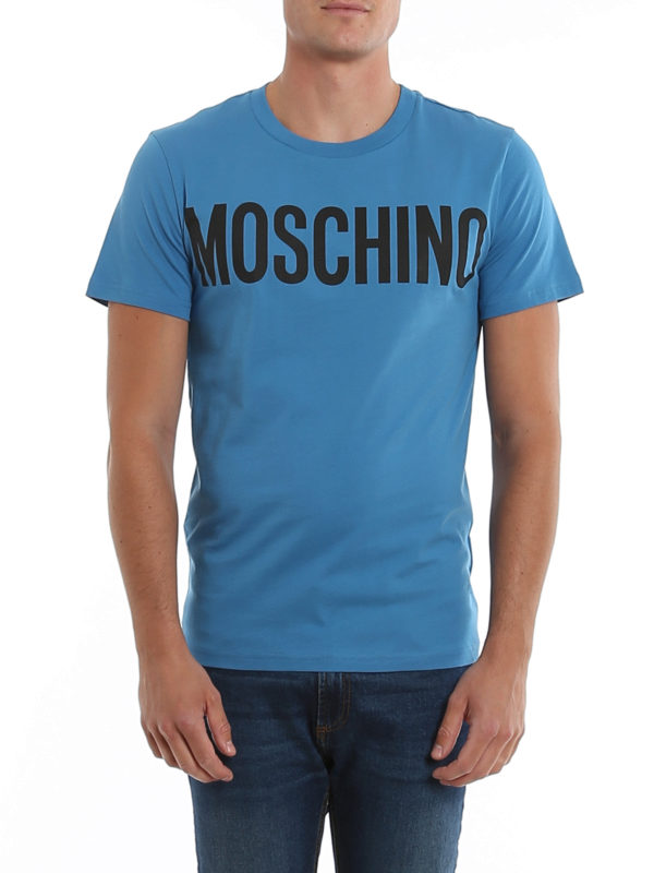 iKRIX MOSCHINO: t-shirts - Blue cotton logo T-shirt