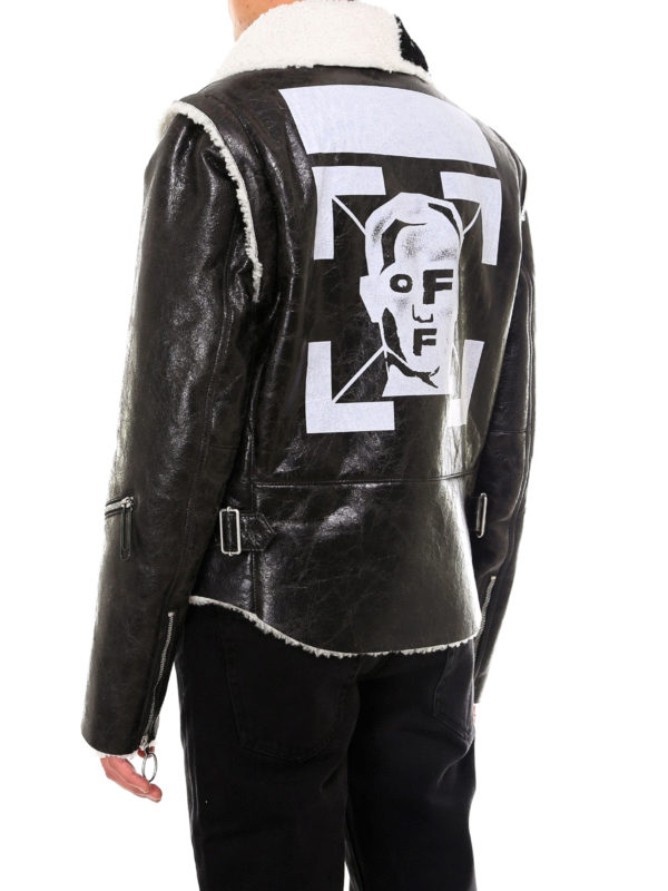 iKRIX OFF-WHITE: leather jacket - Maxi print shearling coat