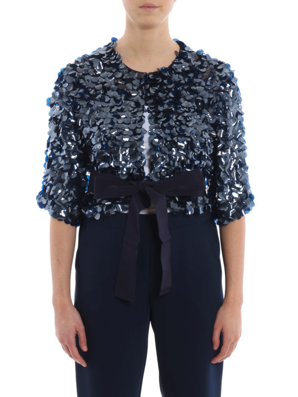 iKRIX P.A.R.O.S.H.: Tailored & Dinner - Glen blue sequined cropped jacket