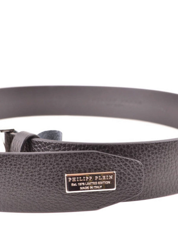 iKRIX PHILIPP PLEIN: belts - Hexagonal logo grainy leather belt