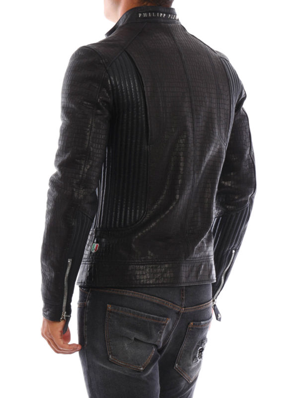 iKRIX PHILIPP PLEIN: leather jacket - Grunge croco print leather jacket