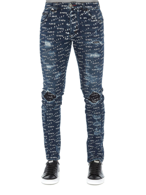 iKRIX PHILIPP PLEIN: straight leg jeans - Logo lettering destroyed effect jeans