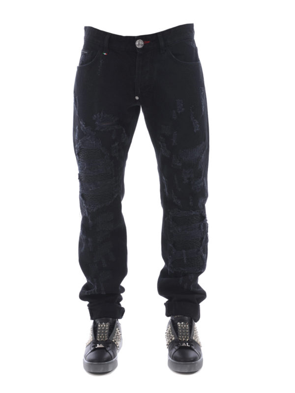 iKRIX PHILIPP PLEIN: straight leg jeans - Ripped black denim jeans