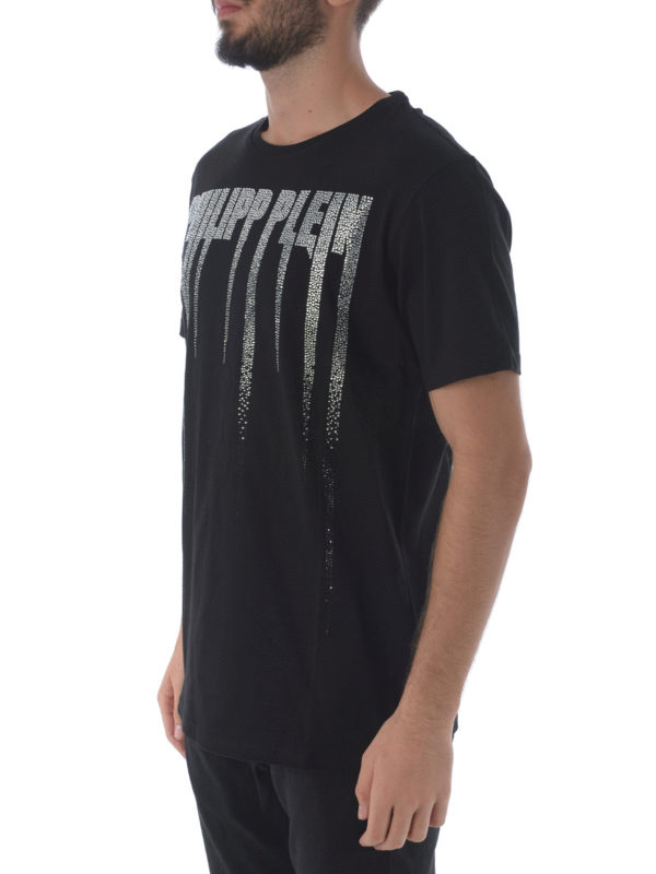 Philipp Plein Black Cut Rock crystal logo T-shirt