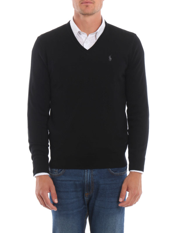 V necks Polo Ralph Lauren - Black merino wool V-neck sweater - 710714347001