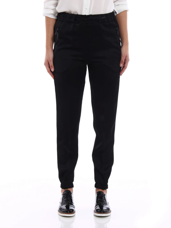 iKRIX PRADA: Tailored & Formal trousers - Solid black satin pull-on trousers