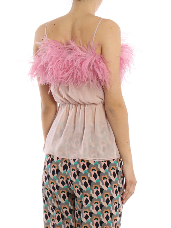Prada Silk chiffon tank top with feathers - Women|P925DP1NMNUJZ