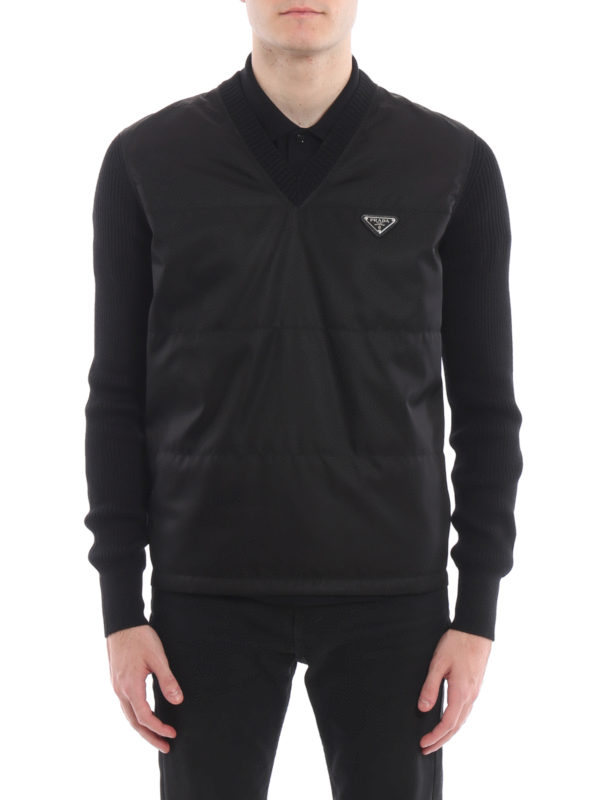 iKRIX PRADA: v necks - Padded nylon front wool sweater