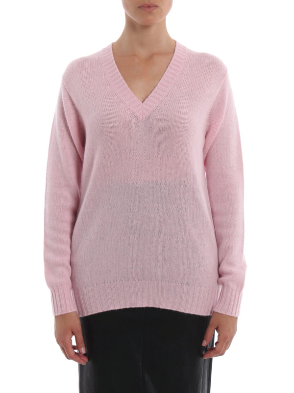 iKRIX PRADA: v necks - Pink mélange cashmere V-neck sweater