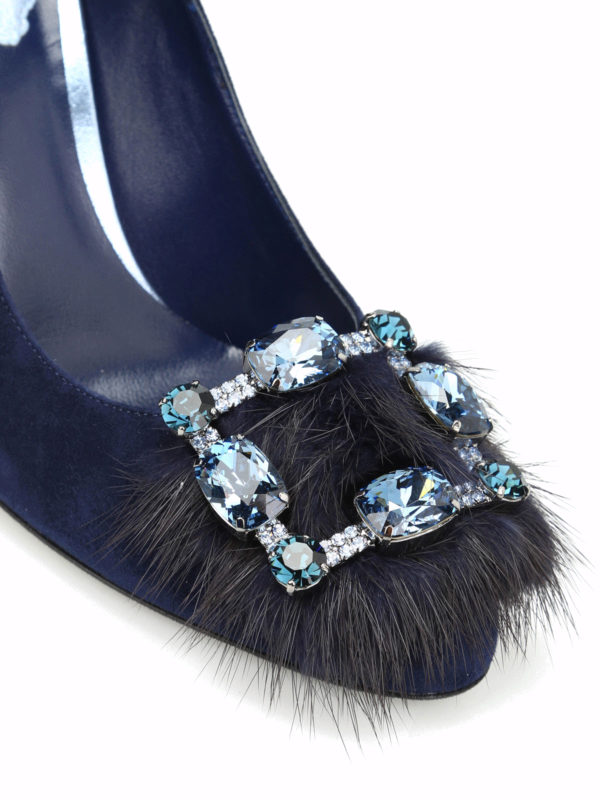 Fur insert jewel suede pumps, image 3 of 5