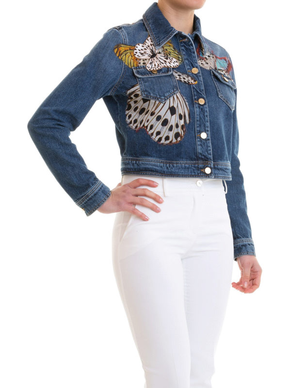 iKRIX ROBERTO CAVALLI: denim jacket - Butterfly patch denim crop jacket