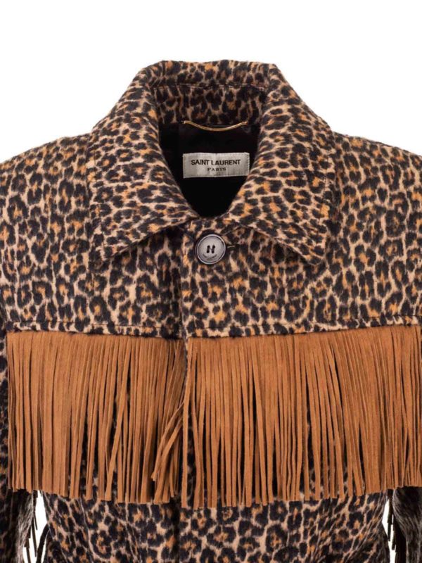 iKRIX SAINT LAURENT: knee length coats - Animal print coat in brown and black