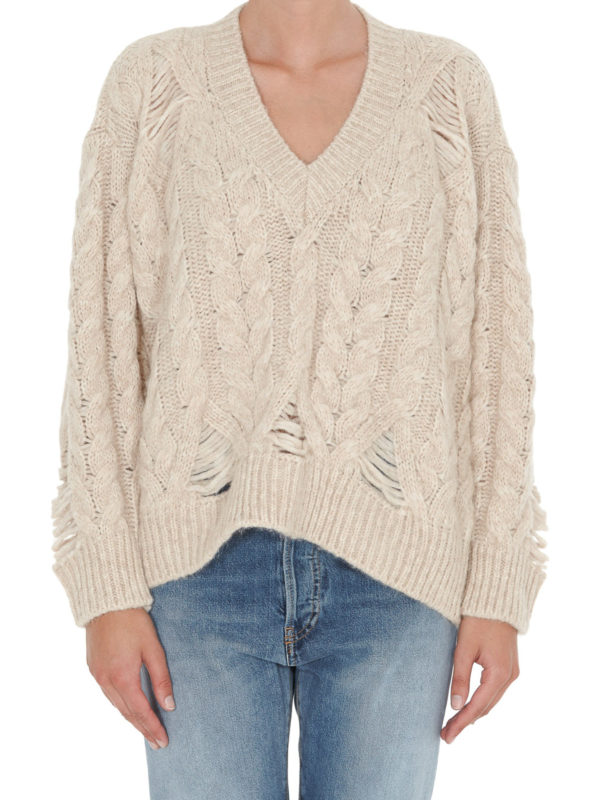 iKRIX STELLA McCARTNEY: v necks - Cable knit distressed sweater