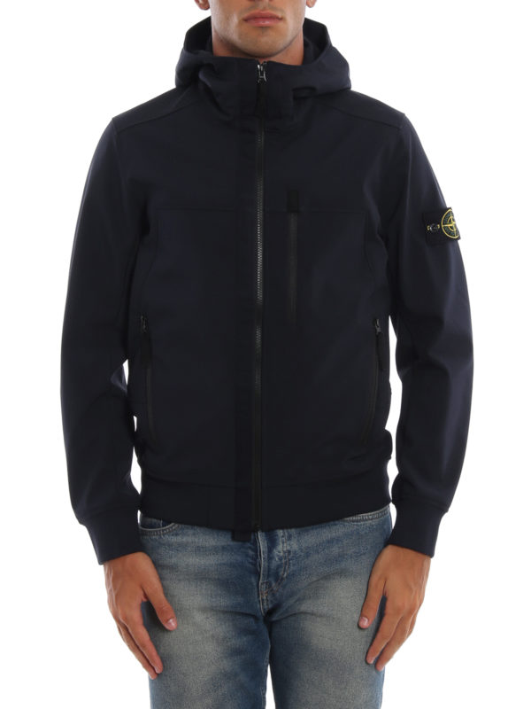 Casual jackets Stone Island - Dark blue Soft Shell-R hooded jacket ...